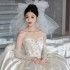 Satin strapless wedding dress 2024 new summer bride with high-end texture, large tail, small stature, French main yarn