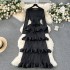 High end banquet dress, high-end light luxury, niche ruffle edge cake skirt, heavy-duty pleated slim fit long dress