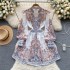 Palace style small dress for socialites, high-end formal dress, short stature, retro printed breasted temperament, women's dress