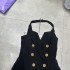 Australian neck hanging sexy backless little woman double breasted temperament small tank top vest vest vest A1 # 8756