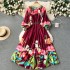 European and American court style floral dress with pleated waist and lantern sleeves for women. The design is niche, light luxury, super fairy, and grand skirt