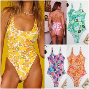 2023 new European and American Amazon cross-border one-piece bikini digital print tight backless swimsuit for women in stock