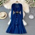 Square collar denim dress for spring 2023, new style of socialite temperament, goddess style, waist cinching, slimming, big swing, long skirt