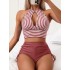 Cross border 2024 European and American new high neck hanging neck hollowed out Amazon bikini high waist striped split swimsuit wholesale