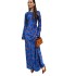 European and American cross-border women's clothing 2024 new fashionable temperament multi-color printed long sleeved lace up waist cinching dress long skirt