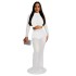 C6318 Cross border AliExpress Amazon Europe and America Fashion Women's Wear Solid Color Mesh Hot Diamond Long Sleeve Long Skirt Two Piece Set