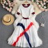 Knitted short sleeved design with color blocked stripes, heavy-duty pleated chiffon dress, 2022 new summer slimming dress