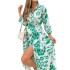 2024 autumn European and American women's clothing new style casual printed slit lace up waist cinching fashionable long sleeved dress