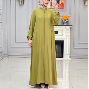 Middle East Dubai spot 2024 new fashionable women's stand up collar zipper pocket loose casual dress women's robe