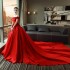 One shoulder red trailing wedding dress for women's satin wedding Korean version princess 2024 summer new bride wedding dress