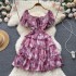 Summer new light luxury palace oil painting, French printing, high-end design, niche girl short waist dress