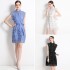 Real time spot French temperament palace hollow out embroidery stand up collar slimming dress with suspenders