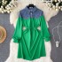 New women's autumn dress with niche design, denim polo collar, contrasting color splicing, fashionable fake two-piece sanitary dress