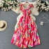 Hainan Sanya Tourism Resort Skirt Summer New Style strapless strap off shoulder cinched waist large swing printed dress for women