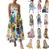 Amazon's 2024 autumn European and American new sleeveless, collarless, high waisted printed and painted women's large swing suspender dress