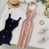 Knitted dress 2020 new summer style square neck slim fit and slimming button up sleeveless vest with slit bottom skirt