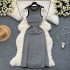 Design sense color blocked striped knitted dress for women 2024 new summer Korean version medium long sleeveless vest dress