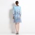 Real time spot new socialite temperament chiffon printed waist cinched lantern sleeve dress