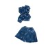 Fashionable set of women's spicy girl tassel irregular strapless denim top two-piece set, high waist slimming A-line skirt