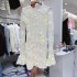 New French exquisite socialite style rocking flower dew back trumpet sleeve slim fit hip hugging dress A1 # 6211