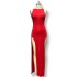 Cross border European and American women's clothing 2024 summer new round neck sleeveless long skirt solid color high slit slim and sexy dress