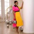 AM040421 personalized color blocking pleated skirt, plus size elegant style banquet party comfortable A-line dress