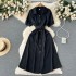 Retro Kikyo Dress, Women's Summer New Style, French Luxury, niche, waist cinched, lapel, single breasted shirt, long skirt