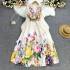 Floral series design, printed temperament, suit collar, buckle, waist cinching, slimming, high-end feeling, long sleeveless dress