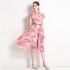 Real time shooting of autumn clothing new women's clothing with lapel and waist cinching for slimming, fashionable printed dress