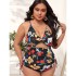 2022 new European and American Amazon one-piece fat woman plus size bikini print gathered hollow tight swimsuit for women