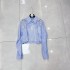 Shirt long sleeved new design with hollow out hook flower niche casual short style chic top A1 # 1803