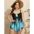 2024 New European and American Amazon Cross border Large Size Swimsuit Women's Printed Strap Slimming Short Skirt Swimsuit