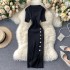 2020 popular women's clothing new Korean version simple solid color breasted slim fit short sleeved knitted slit hip hugging dress