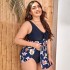 2022 new European and American plus size skirt style split swimsuit with digital printing drawstring gathered for Amazon cross-border swimsuit