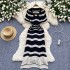 Light luxury and high-end striped knitted dress for women in summer, V-neck hollow thin cut, breathable and slim design, long skirt