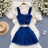 Chic Hong Kong style retro spicy girl style set short camisole vest versatile mini skirt denim two-piece set trendy