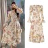 Real time spot autumn outfit new deep V-neck flared sleeve printed long swing dress