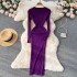 Autumn and winter new long sleeved round neck sexy slim fit dress, women's waist cinched tight temperament, hip hugging skirt, base long skirt