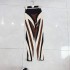 Subtle autumn elastic waist contrasting color patchwork design, European and American street trend slimming leggings D1 # 6852