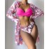 2023 European and American new three piece swimsuit multi-color printed cover up, sun protection suit triangle gathering foreign trade swimsuit for women