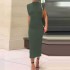 2024 autumn new European and American women's clothing style elegant high neck sleeveless slim fit solid color long one step dress