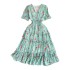 2023 summer new retro V-neck romantic floral A-line dress with elegant temperament, waist cinching and slimming, big swing long skirt