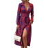 Cross border European and American women's 2024 autumn dress with elegant temperament and printed V-neck sexy slit waist cinching dress