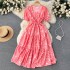 Summer vacation style retro niche design printed dress with women's waist cinched and wide swing A-line fairy long skirt