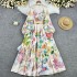 2024 early spring new niche elegant printed buckle slim fit long French bubble sleeve dress temperament dress