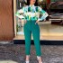 2023 New Commuter Cross border Women's Clothing Summer Style Long Sleeve Shirt High Waist Nine Leg Pants Small Leg Pants Set in Stock