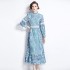 Real time shooting of autumn clothing, new high-end lace printed hollow out long dress with large swing in stock