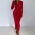 Cross border European and American women's clothing 2024 autumn new style elegant and wrinkled slit V-neck slim fit long sleeved dress