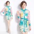 Real time stock | 2024 spring/summer new retro fresh floral color blocked long sleeved waist cinching short shirt dress