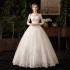 French light wedding dress 2024 new bride long sleeved short stature beige simple palace style travel photography temperament main veil